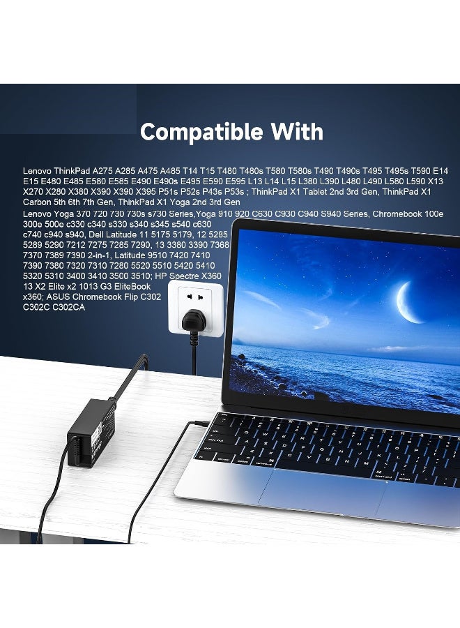زيكسين شاحن لابتوب USB-C بقوة 65 واط متوافق مع سلسلة Lenovo ThinkPad الطرازات: ThinkPad T14, T15, T480s, T480, T490, T490s, T580, T590, E15, E480, E490, L380, L390, X13, X280؛ وChromebook C330, 300e, 500e.وChromebook - Image 3
