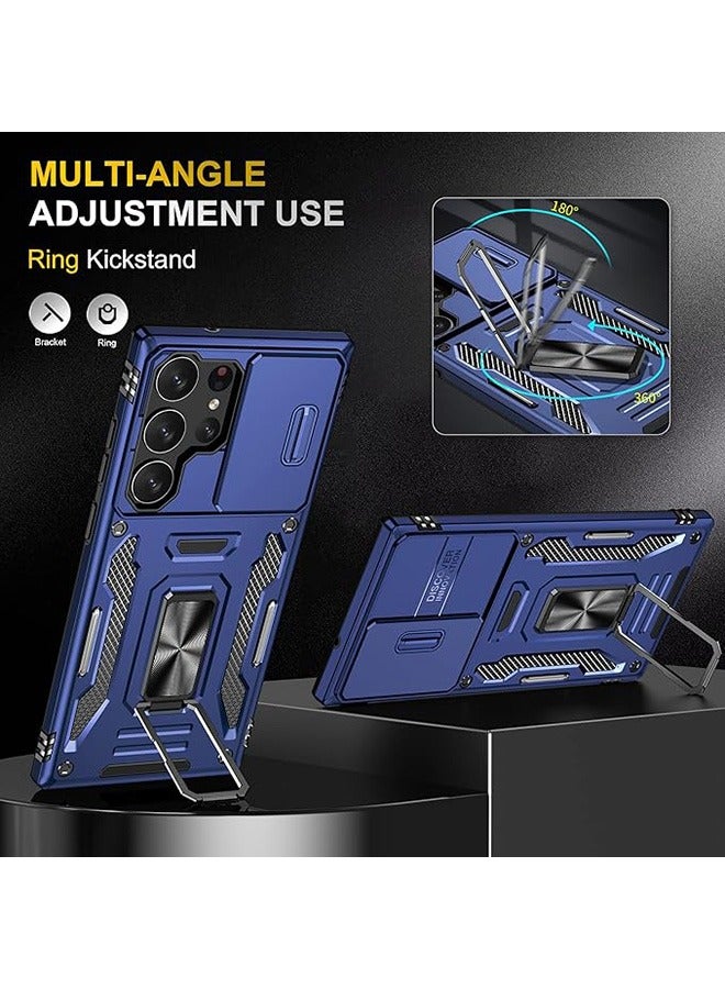 Samsung Galaxy S24 Ultra Case, Shockproof Case, Anti-Fall Drop Protection, Built-in Slide Anti-Scratch Camera Lens Cover, Integrated 360 Degree Rotating Ring Kickstand, Blue - Image 4