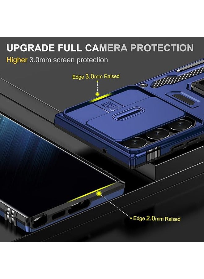 Samsung Galaxy S24 Ultra Case, Shockproof Case, Anti-Fall Drop Protection, Built-in Slide Anti-Scratch Camera Lens Cover, Integrated 360 Degree Rotating Ring Kickstand, Blue - Image 3