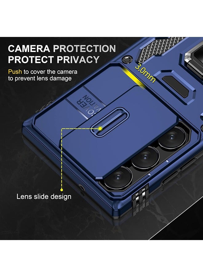 Samsung Galaxy S24 Ultra Case, Shockproof Case, Anti-Fall Drop Protection, Built-in Slide Anti-Scratch Camera Lens Cover, Integrated 360 Degree Rotating Ring Kickstand, Blue - Image 5