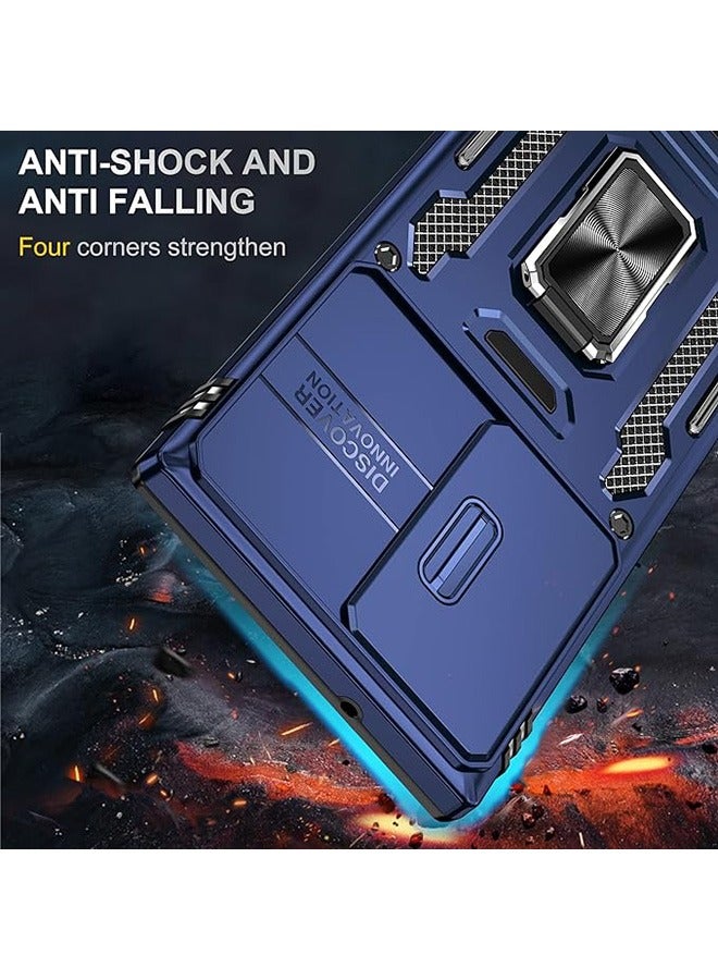 Samsung Galaxy S24 Ultra Case, Shockproof Case, Anti-Fall Drop Protection, Built-in Slide Anti-Scratch Camera Lens Cover, Integrated 360 Degree Rotating Ring Kickstand, Blue - Image 2