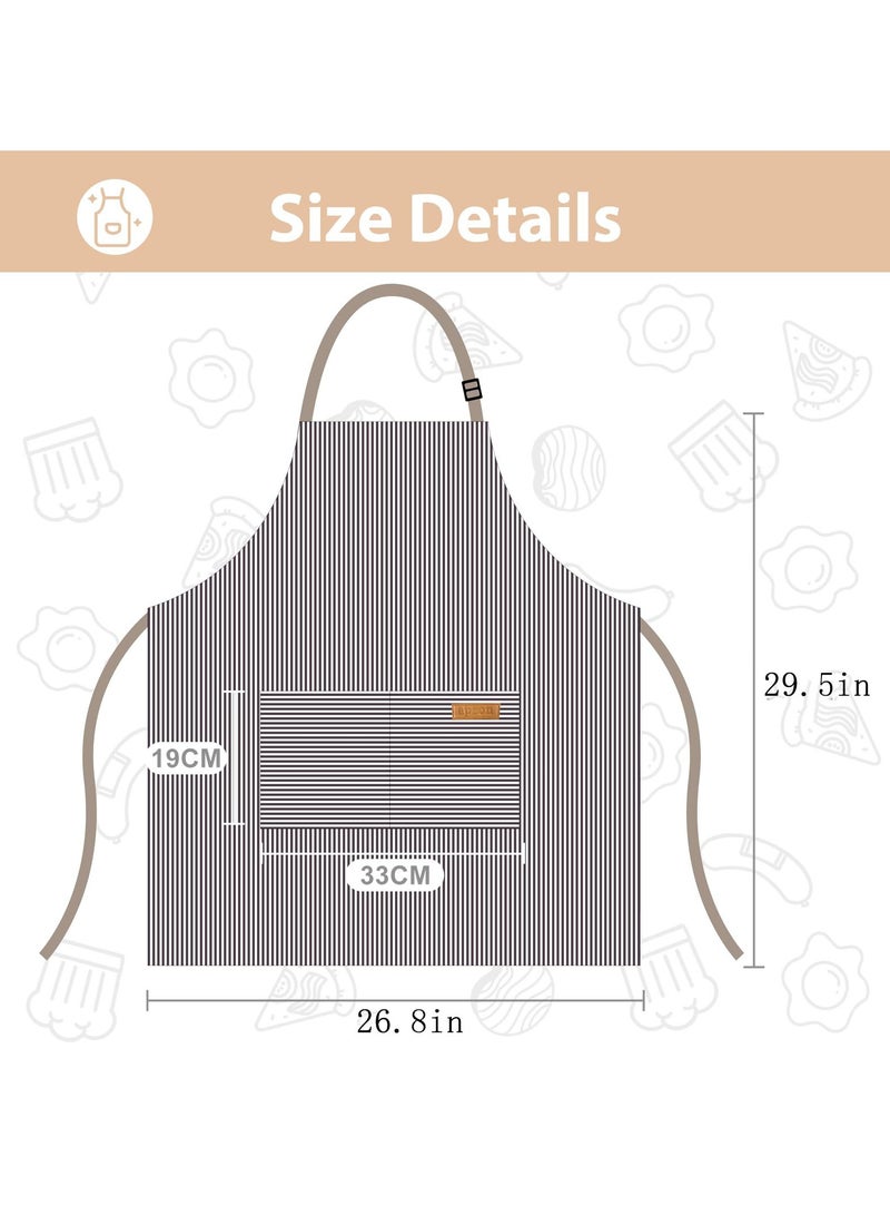 Flushrenic 2 kitchen aprons, cooking aprons with 2 pockets, unisex adjustable neck strap chef aprons, striped design kitchen aprons, chef coffee bib aprons, 2 pockets, adjustable neck strap, waterproof chef aprons (black/grey) - Image 2