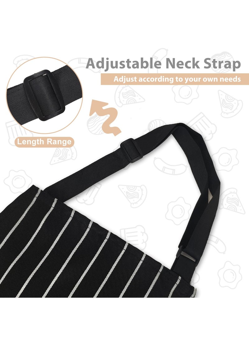 Flushrenic 2 kitchen aprons, cooking aprons with 2 pockets, unisex adjustable neck strap chef aprons, striped design kitchen aprons, chef coffee bib aprons, 2 pockets, adjustable neck strap, waterproof chef aprons (black/grey) - Image 4