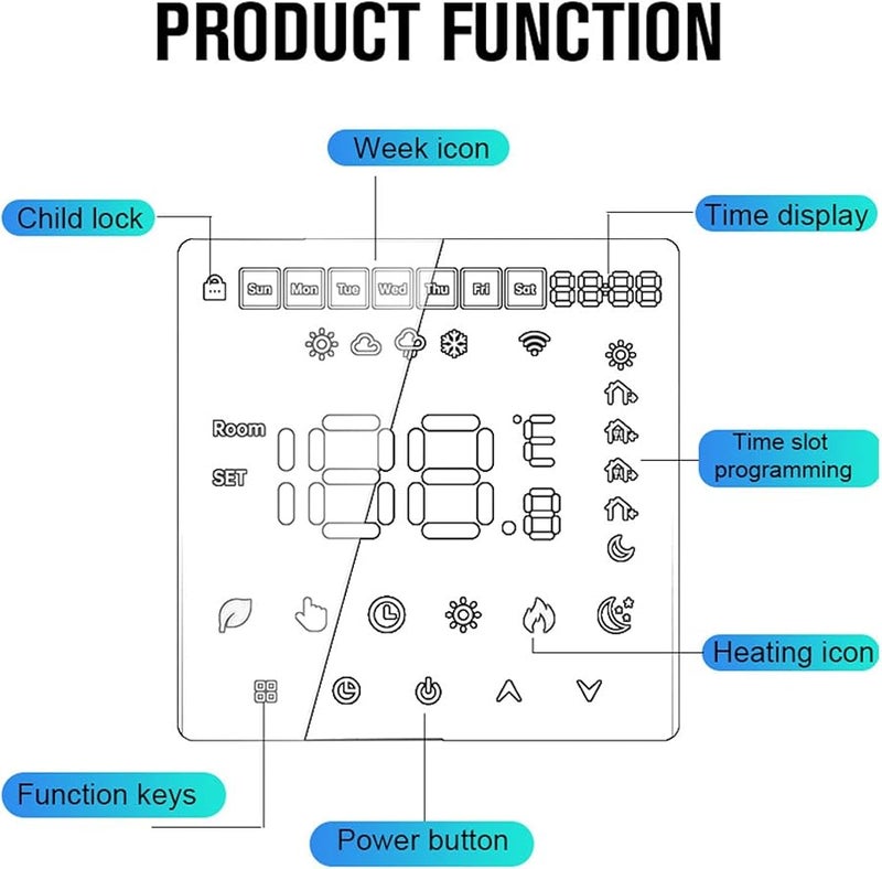 Smart WiFi Thermostat 16A LCD Touchscreen Programmable Heating AC 90 240V Energy Saving Temperature Control - Image 5