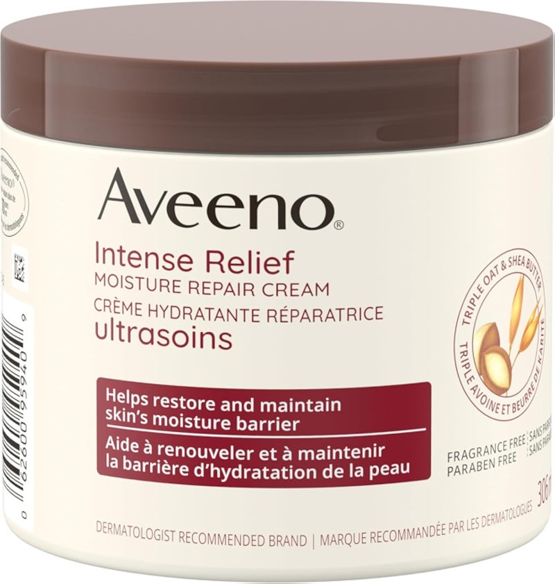 Aveeno Intense Relief Moisture Repair Cream, Shea Butter, Triple Oat, Extra Dry Skin Moisturizer, Fragrance Free, 306mL