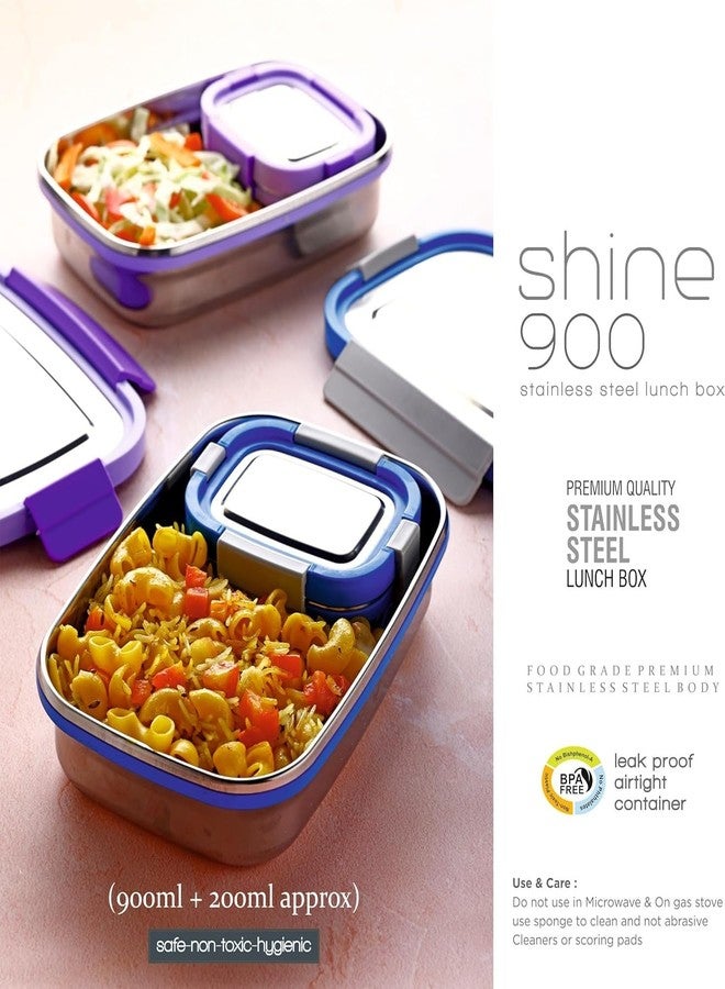 Touchcart Stainless Steel Airtight Leak Proof Lunch Box 900ml with 4 Side Lock & Seal – Insulated Tiffin Box for Office School Kids Adults – Spill Proof Food Grade Lunchbox for Work Travel Picnic - Image 3