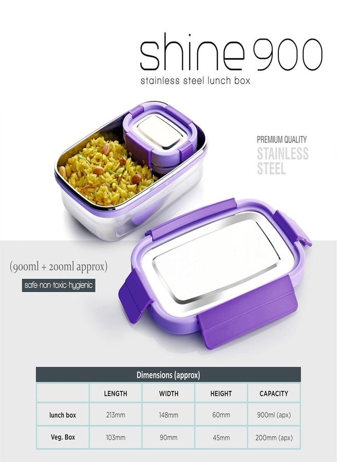Touchcart Stainless Steel Airtight Leak Proof Lunch Box 900ml with 4 Side Lock & Seal – Insulated Tiffin Box for Office School Kids Adults – Spill Proof Food Grade Lunchbox for Work Travel Picnic - Image 2