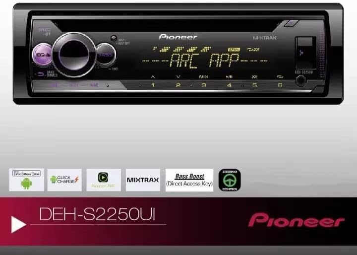 بايونير جهاز استقبال أقراص مدمجة أحادي DIN من بايونير طراز DEH-S2250UI مزود بمنفذ USB وAUX وتحكم لأجهزة iPhone وAndroid، وقوة 50 واط × 4 MOSFET - Image 3