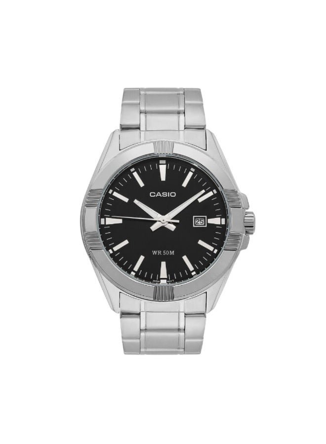 Casio MTP-1308D-1AVDF Men’s Analog Watch – Black Dial, Silver Stainless-Steel Bracelet, Date Display, Classic Elegant Design - Image 1