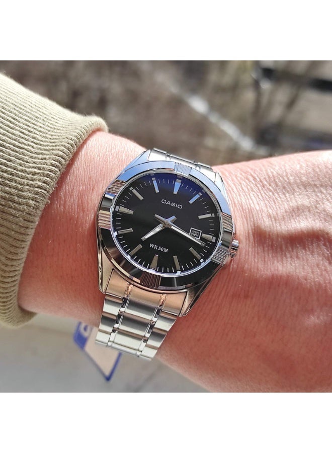 Casio MTP-1308D-1AVDF Men’s Analog Watch – Black Dial, Silver Stainless-Steel Bracelet, Date Display, Classic Elegant Design - Image 3