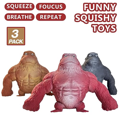 CHEROSIN Squishy Monkey Stretch Gorilla Toy - 3Pack of Big Sensory Monkey Stretchy Toys，Stress Relief Splat Gorilla Figures for Autism ,Funny Animal Squishy Gorilla Toys Kids and Adults Easter Stuffers - Image 2