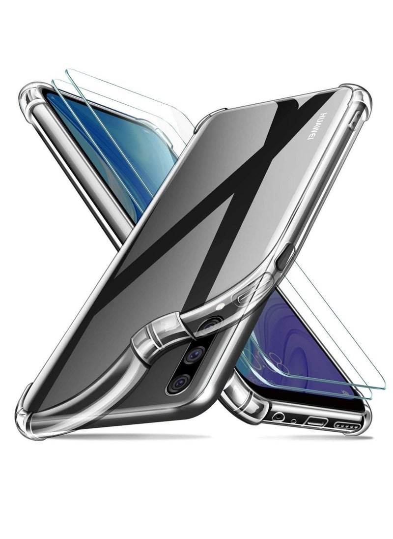 TIGER Huawei Y9s Clear Protective Case With 2 Tempered Glass Screen Protectors – Transparent Shockproof TPU Cover For Huawei Y9s Smartphone – Slim Fit, Anti-Yellow, Scratch-Resistant Case & Glass Film Combo For Full Body Protection - Image 1