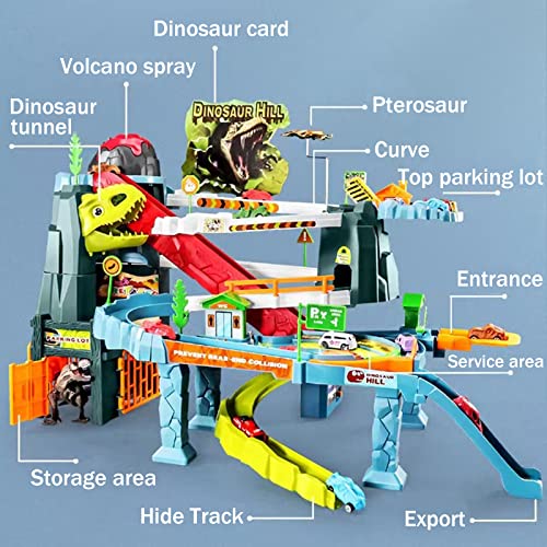 Juqic Childrens Toy Car Ramp Track Dinosaur Spray Hills Adventure Railcar Slot Car Vehicle Race Play Set with 20 Mini Cars for Preschool Boys Puzzles Gifts Kids Ages 3 to 6 or Older Spray Dinosaur - Image 5