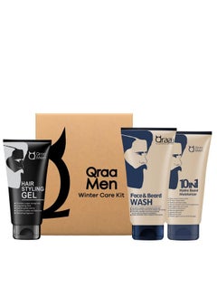 Qraa Men Winter Care Kit (Value Pack) For Glowing & Moisturised Skin | Ideal Gift Set For Men (Face And Beard Wash, 10 In 1 Hydra Moisturizer, Hair Styling Gel) 100Gm X3 | Pack Of 3  - Image 1