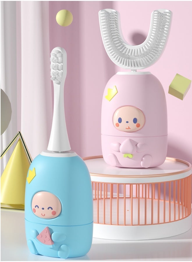 فرشاة أسنان كهربائية للأطفال، فرشاة أسنان أوتوماتيكية بالموجات فوق الصوتية على شكل حرف U مع رأسين فرشاة، 3 أوضاع تنظيف، تصميم كرتوني للأطفال، هدية مثالية لعيد الميلاد (من 2 إلى 12 سنة) (وردي) - Image 5