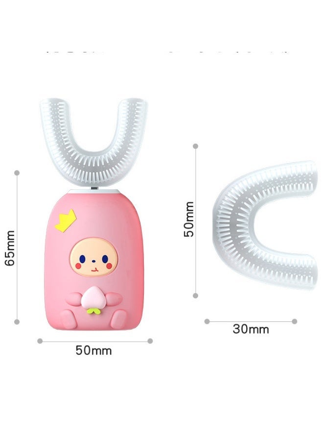فرشاة أسنان كهربائية للأطفال، فرشاة أسنان أوتوماتيكية بالموجات فوق الصوتية على شكل حرف U مع رأسين فرشاة، 3 أوضاع تنظيف، تصميم كرتوني للأطفال، هدية مثالية لعيد الميلاد (من 2 إلى 12 سنة) (وردي) - Image 4