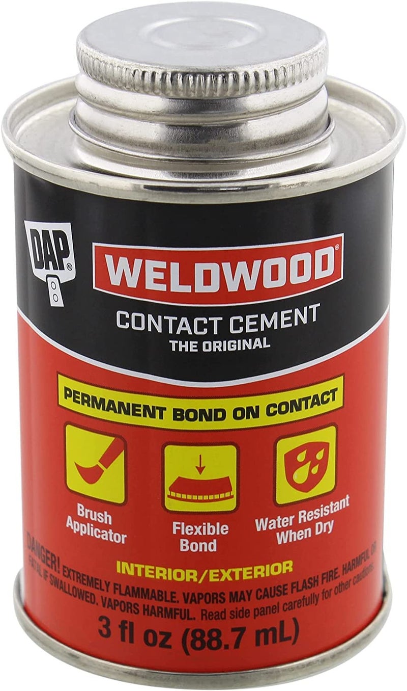 DAP Weldwood Contact Cement 3oz. Tan, Water Resistant, Strong, Instant Bond - Image 1