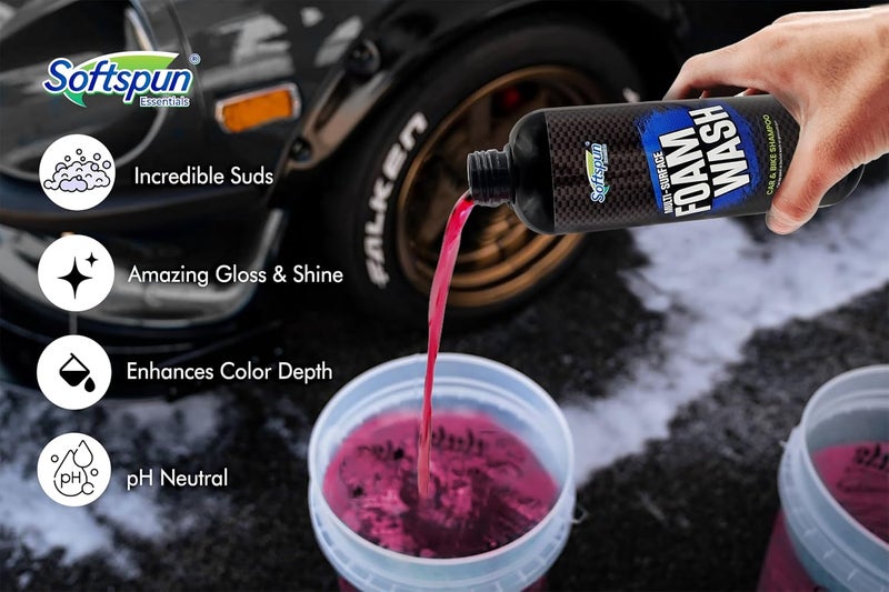 سوفتسبون شامبو سائل ممتاز للسيارات والدراجات النارية من SOFTSPUN Essentials بحجم 1 لتر | رغوة إضافية، يزيل الأوساخ والأتربة الصعبة | متعادل الحموضة | يعمل مع الدلو ومدفع الرغوة مقاوم للمنظفات الكيميائية - Image 4