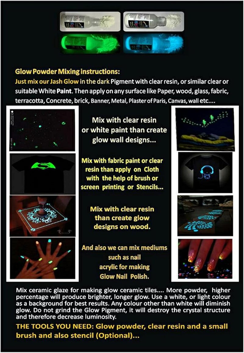 JASH Glow in The Dark Paint Powder Yellowgreen 100g Pack - Image 3