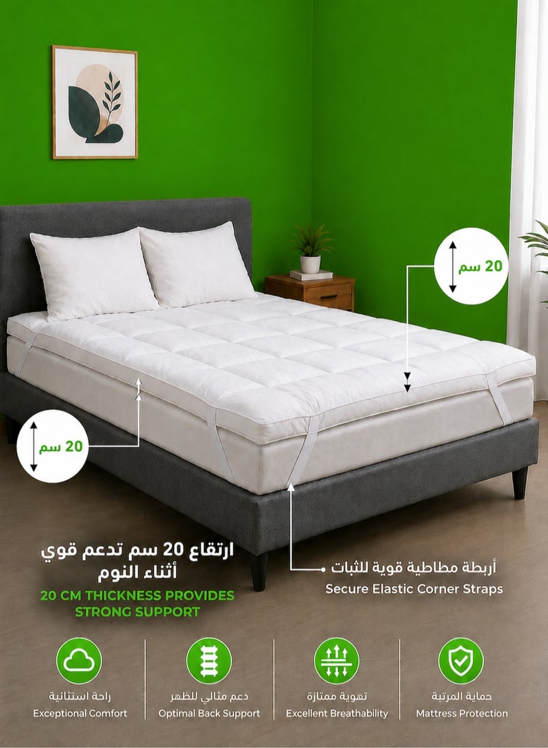 House One Microfiber Mattress Topper20 cm With Microfiber Filling and Rubber Corners Edges -  White - Image 1