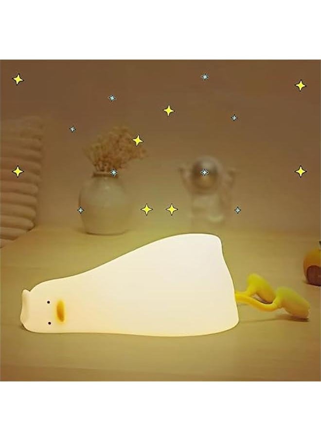 Generic - Lying Flat Duck Night Light, LED Silicone Squishy Animal Lamp, Cute Light Up Duck Lamp, 3 Level Dimmable Nursery Nightlight Rechargeable Lamp for Bedroom Decor (Lying Flat Duck) - Image 1