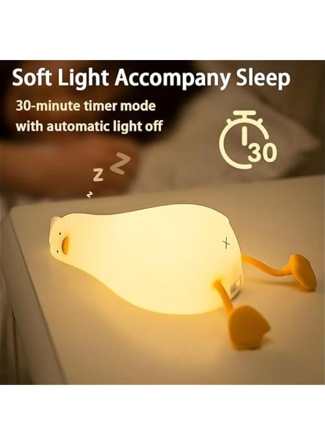 Generic - Lying Flat Duck Night Light, LED Silicone Squishy Animal Lamp, Cute Light Up Duck Lamp, 3 Level Dimmable Nursery Nightlight Rechargeable Lamp for Bedroom Decor (Lying Flat Duck) - Image 1