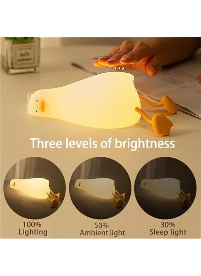 Generic - Lying Flat Duck Night Light, LED Silicone Squishy Animal Lamp, Cute Light Up Duck Lamp, 3 Level Dimmable Nursery Nightlight Rechargeable Lamp for Bedroom Decor (Lying Flat Duck) - Image 1
