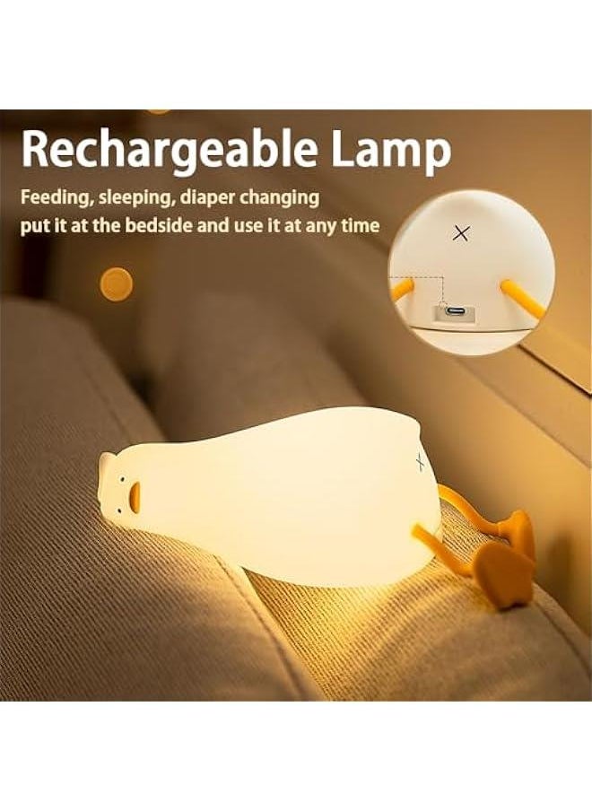 Generic - Lying Flat Duck Night Light, LED Silicone Squishy Animal Lamp, Cute Light Up Duck Lamp, 3 Level Dimmable Nursery Nightlight Rechargeable Lamp for Bedroom Decor (Lying Flat Duck) - Image 1