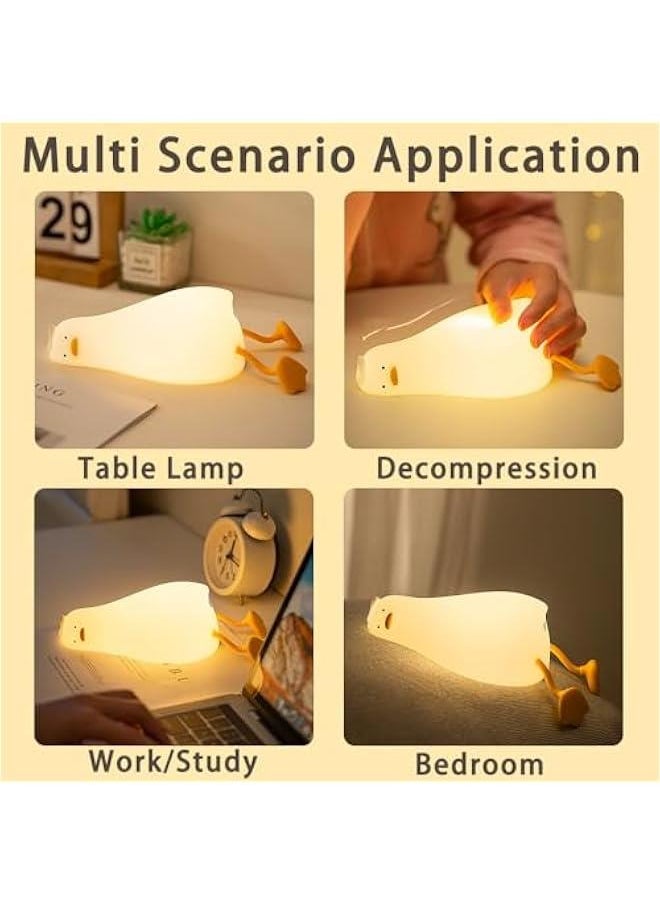 Generic - Lying Flat Duck Night Light, LED Silicone Squishy Animal Lamp, Cute Light Up Duck Lamp, 3 Level Dimmable Nursery Nightlight Rechargeable Lamp for Bedroom Decor (Lying Flat Duck) - Image 1