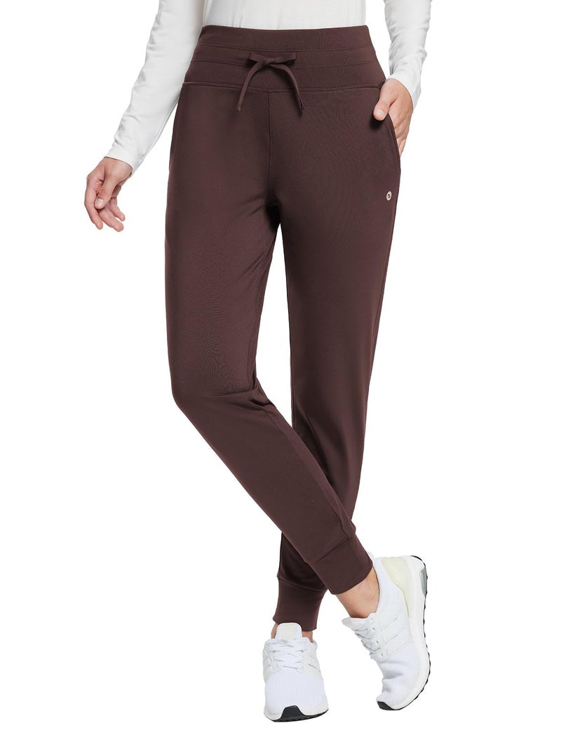 baleaf Fleece Lined Joggers Women Waterproof Thermal Sweatpants Warm Pants Cold Weather Running Gear Hiking Jogging Workout Dark Brown L - Image 1