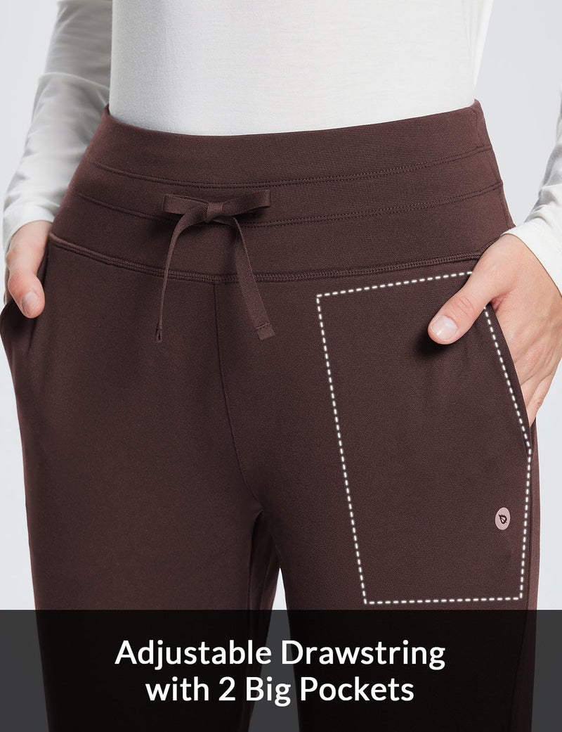 baleaf Fleece Lined Joggers Women Waterproof Thermal Sweatpants Warm Pants Cold Weather Running Gear Hiking Jogging Workout Dark Brown L - Image 4