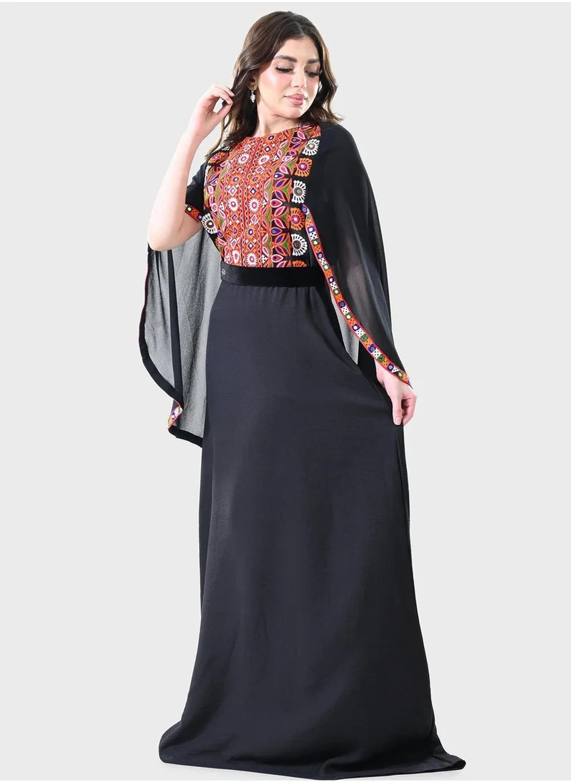 TOP TATO Cape Sleeve Printed Jalabiya