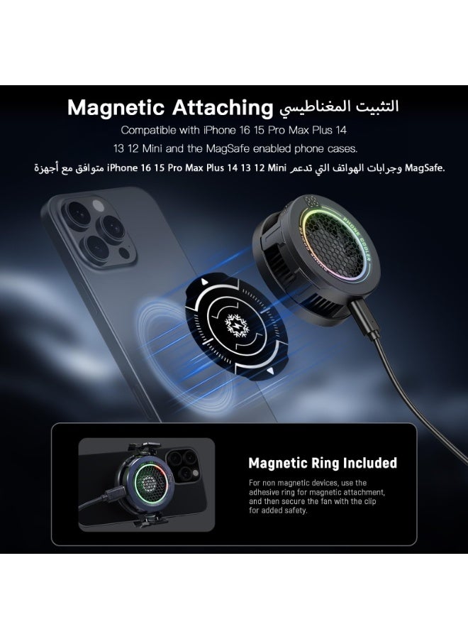 سي جود مبرد هاتف مغناطيسي للألعاب، مروحة تبريد جوال USB منخفضة الضجيج مع 3 أوضاع وإضاءة RGB، يتضمن حلقة مغناطيسية ومشبك، متوافق مع آيفون 16/15 برو ماكس، ماج سيف، سامسونج، آيباد - Image 3