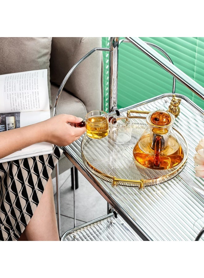 بتيمفم صينية تقديم دائرية مزخرفة بلون الكهرمان مع مقابض ذهبية ومنشفة معلقة ماصة، منظم متعدد الأغراض للمطبخ والحمام وغرفة المعيشة - Image 5