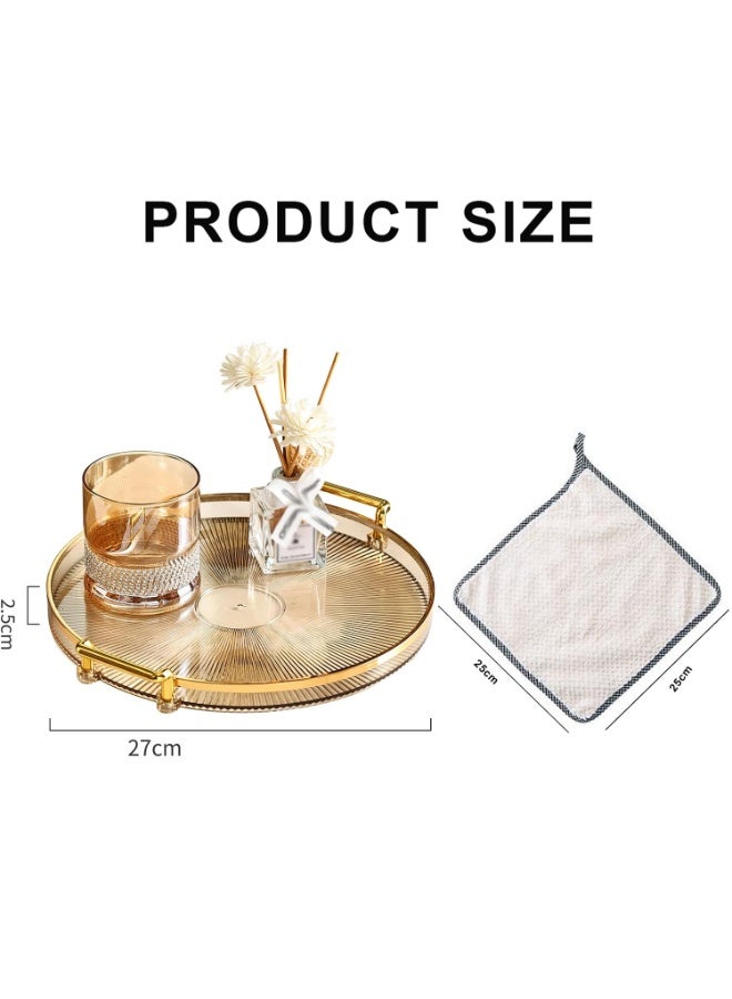 بتيمفم صينية تقديم دائرية مزخرفة بلون الكهرمان مع مقابض ذهبية ومنشفة معلقة ماصة، منظم متعدد الأغراض للمطبخ والحمام وغرفة المعيشة - Image 4