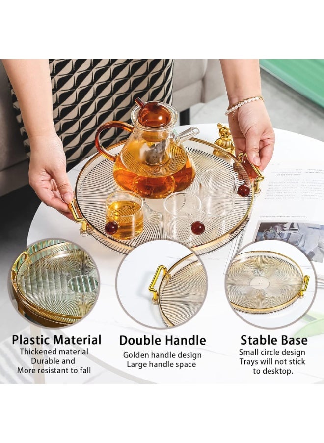 بتيمفم صينية تقديم دائرية مزخرفة بلون الكهرمان مع مقابض ذهبية ومنشفة معلقة ماصة، منظم متعدد الأغراض للمطبخ والحمام وغرفة المعيشة - Image 2