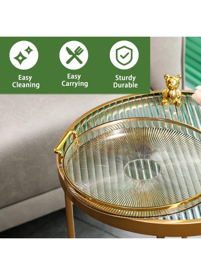 بتيمفم صينية تقديم دائرية مزخرفة بلون الكهرمان مع مقابض ذهبية ومنشفة معلقة ماصة، منظم متعدد الأغراض للمطبخ والحمام وغرفة المعيشة - Image 3