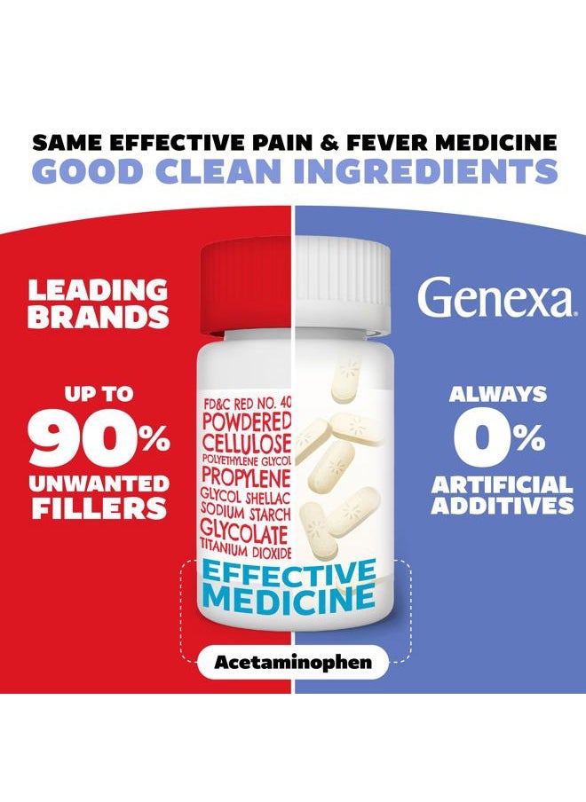 Genexa Clean Acetaminophen Extra Strength, Dye Free Pain Reliever & Fever Reducer, 0% Artificial Additives, Pain Relief for Headache, Backache, Toothache, & Minor Arthritis, 500mg, 100 Caplets  - Image 2