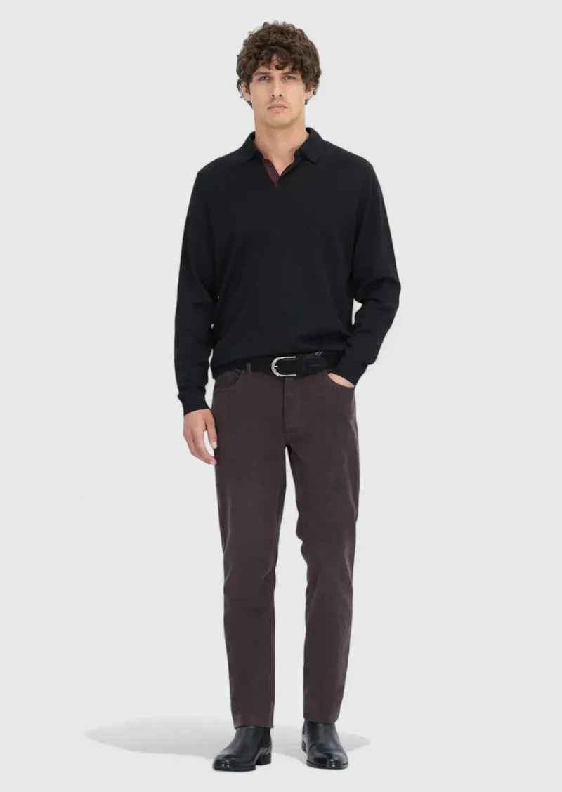 RAMSEY Damson Color Weaving Slim Fit Casual Cotton Blended Trousers