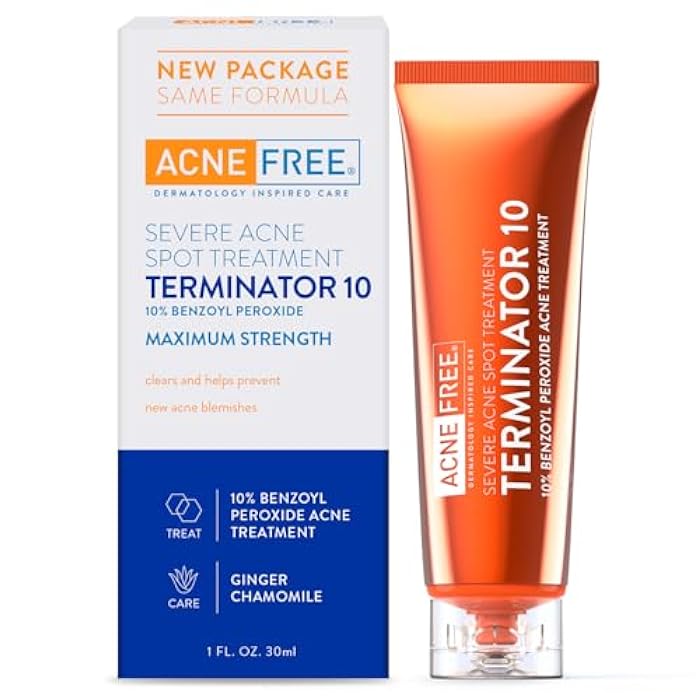 AcneFree Terminator 10 Acne Spot Treatment with Benzoyl Peroxide 10% Maximum Strength Acne Cream Treatment, 1 Ounce - Pack Of 1 - Image 1
