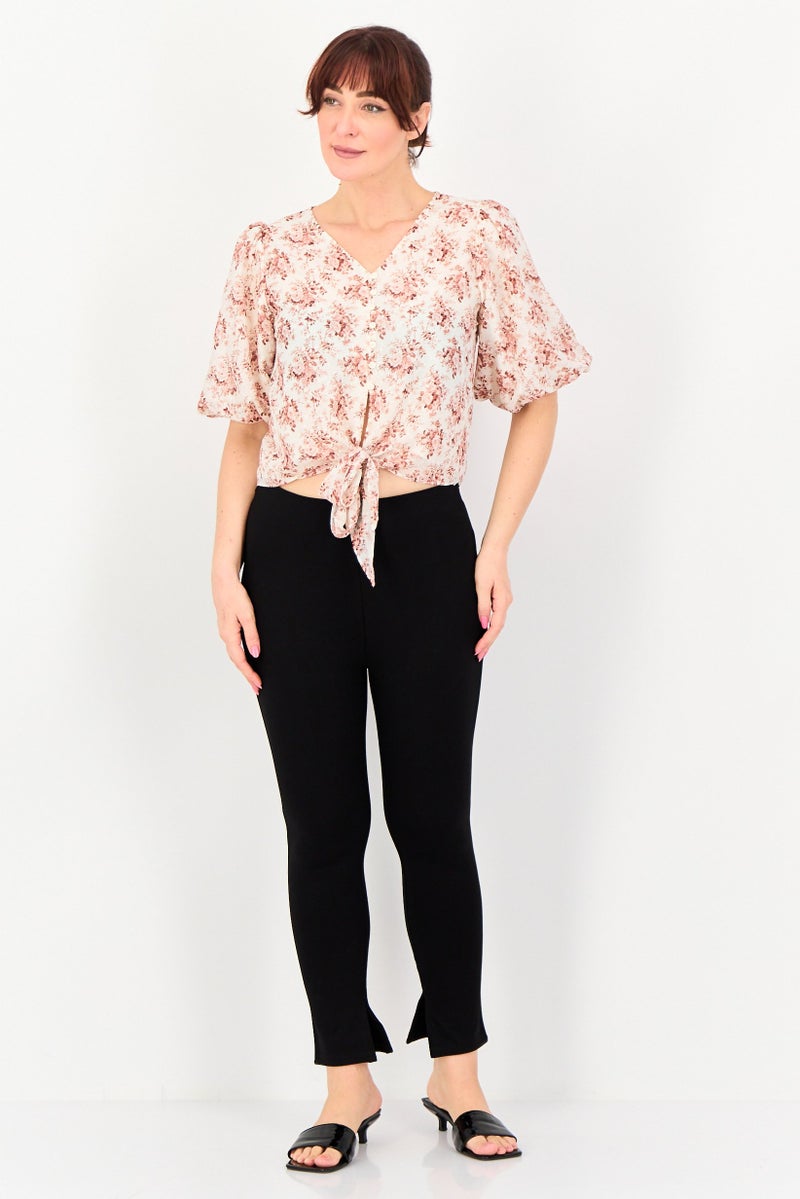 VERO MODA Women V Neck Balloon Sleeve Floral Print Blouse, Multicolor - Image 4