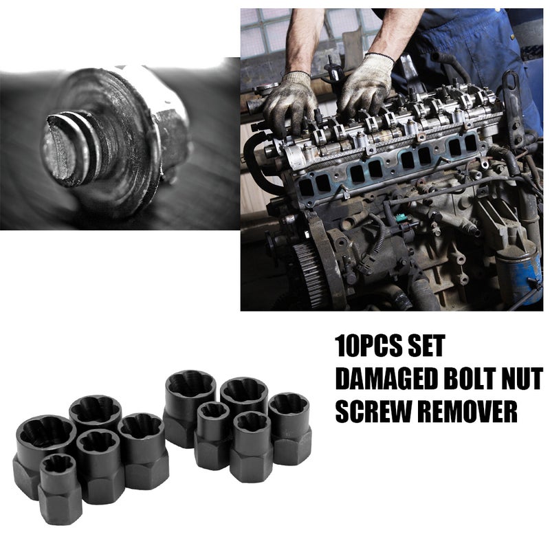 10pcs Damaged Bolt Nut Screw Remover Tool Kit Damaged Bolt Removal Set Damaged Bolt Nut Screw Removal Socket - Image 3