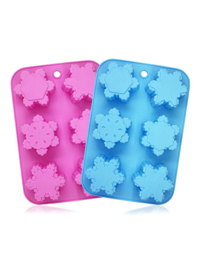 إسكدنيا طقم قوالب مصنوعة من السيليكون بتصميم ندفات ثلج، مكون من قطعتين أزرق وردي 6.09x10.04x1.38بوصة - Image 2