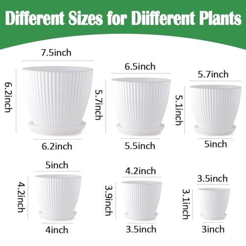 RooTrimmer 7.5/6.5/5.5/4.9/4.2/3.5 Inch Plant Pots with Drainage Holes and Saucer, Plastic Flower Pots for Indoor Plants, Lightweight Planter Pots for Plants, White - Image 3