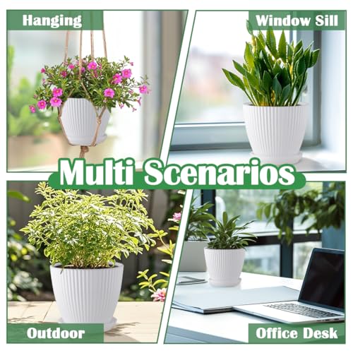 RooTrimmer 7.5/6.5/5.5/4.9/4.2/3.5 Inch Plant Pots with Drainage Holes and Saucer, Plastic Flower Pots for Indoor Plants, Lightweight Planter Pots for Plants, White - Image 5
