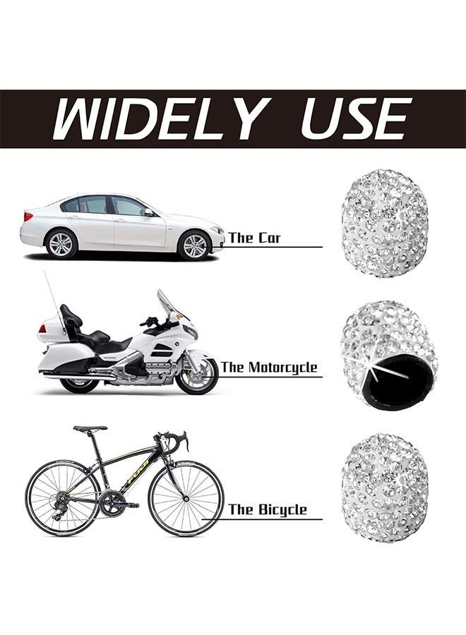 Bukela 4 Pack Handmade Crystal Rhinestone Tire Valve Stem Caps, Wheel Tire Valve, Attractive Dustproof Bling Car Accessories, Universal for Cars, Trucks and Motorcycles-White - Image 3