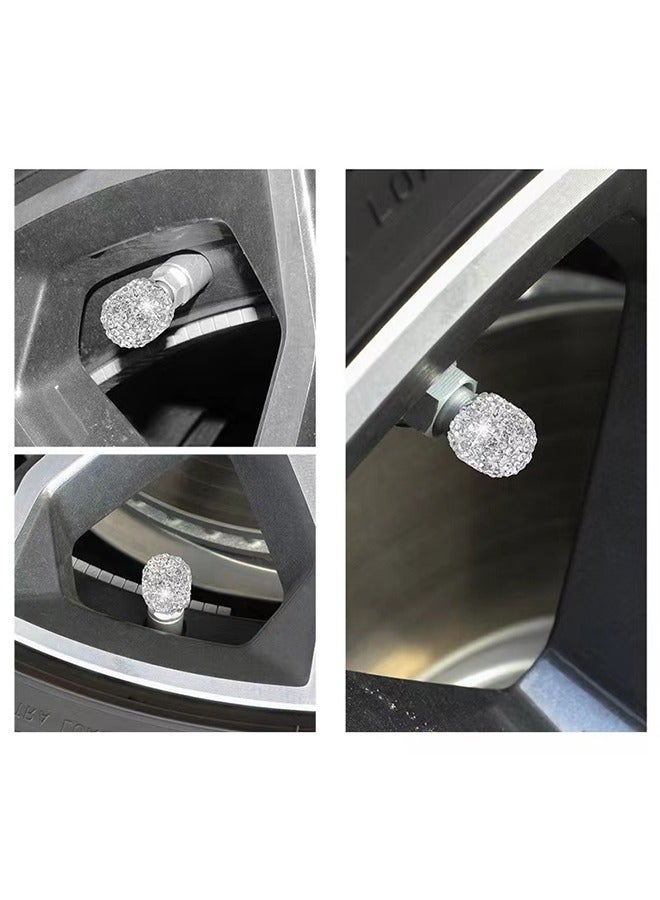 Bukela 4 Pack Handmade Crystal Rhinestone Tire Valve Stem Caps, Wheel Tire Valve, Attractive Dustproof Bling Car Accessories, Universal for Cars, Trucks and Motorcycles-White - Image 2
