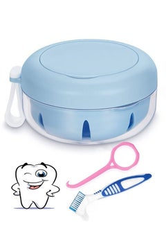 Muyixin Leak Proof Denture Cup Kit Portable Retainer Case with Denture Brush, Strainer, Removal Tool and Mirror  - Image 1