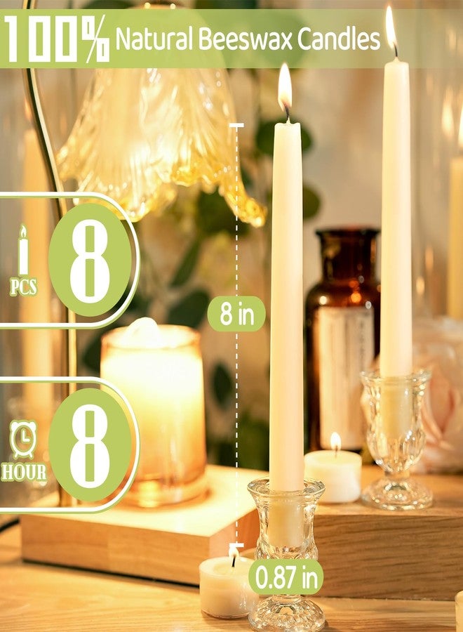 MAKALONE 8 in Beeswax Taper Candles,8 Pack Dripless Pure White Beeswax Candle Sticks,8 Hours Long Burning Natural Bees Wax Candles for Home,Unscented Smokeless Tapered Candlesticks for Dinner - Image 3