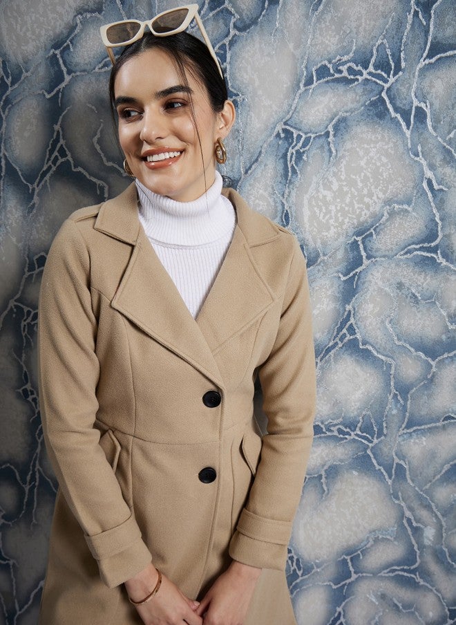 Athena Beige Woollen Trench Coat for Women - Image 2